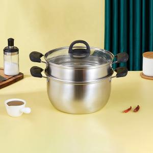 China Best Selling Silver Two Layers Pot Stainless Steel Saucepot Food Steamer Pots Soup Pot With Glass Lid factory