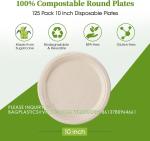 100% Compostable 10 Inch Paper Plates, Heavy Duty Paper Plates, Disposable