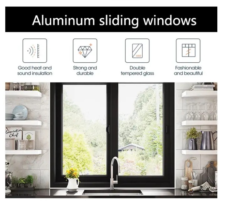 Aluminum Frame Glass Windows With Custom Color 3 Tracks Aluminium Glass Sliding House Window