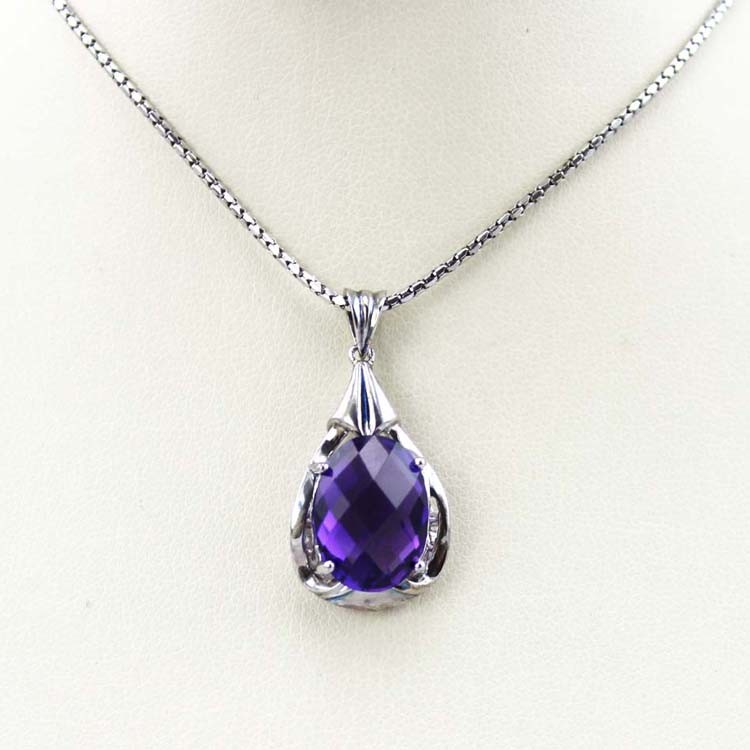Women Jewelry 10mmx14mm Oval Amethyst Cubic Zirconia Drop Pendant(PSJ0399)