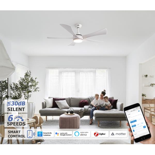 Modern 52" Ceiling Fan With Light And ABS Blade Dimmable Led Light