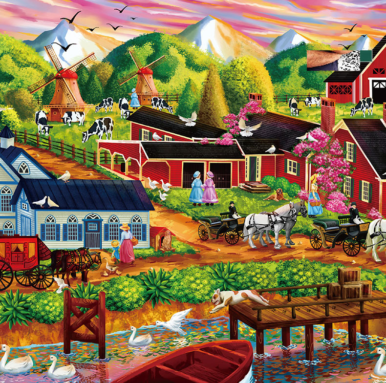1000-Piece Jigsaw Puzzle Set Beautiful Rural Town Oil Painting Ideal Gift for Adults