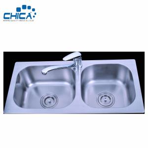 China SUS304 Stainless Steel Kitchen Sink Press Kitchen Sink Double Bowl Kitchen Sink With Faucet factory