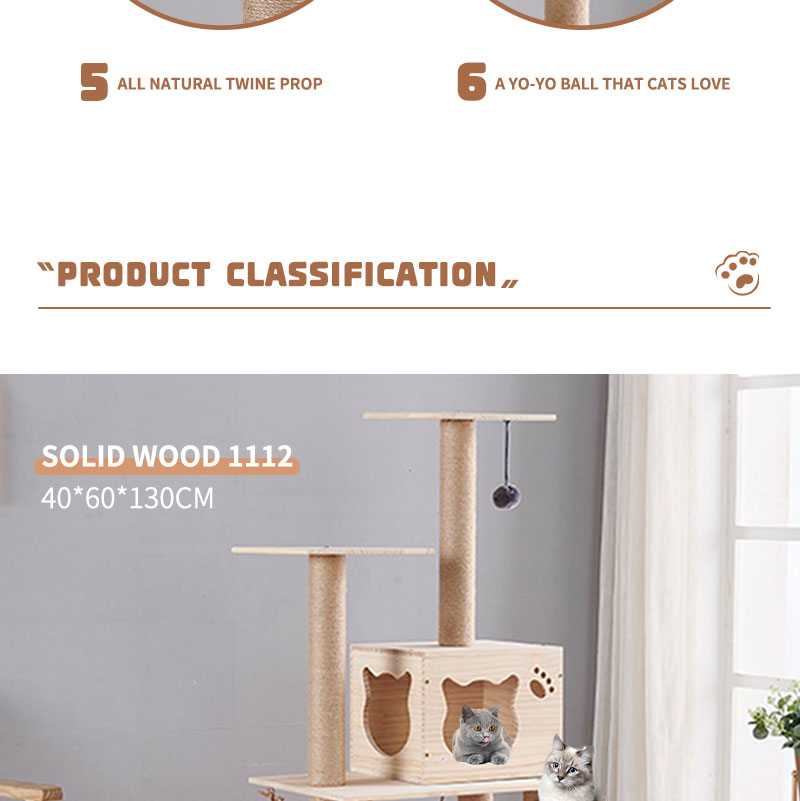 OEM Wooden Cat Climbing Tree House Multifunction Cat Scratcher Tower