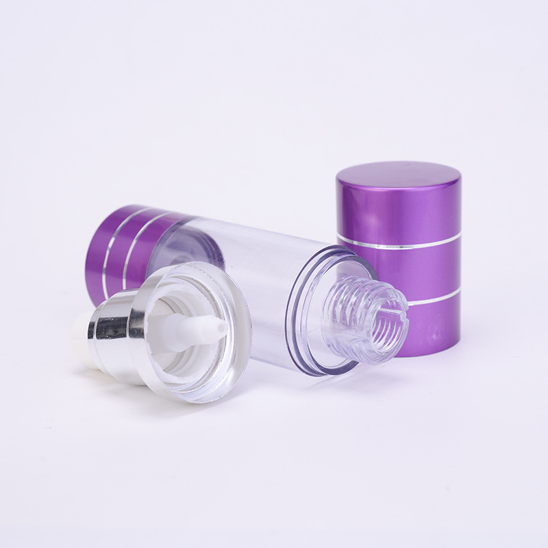 Frosted Golden Airless Spray Pump Bottle 15ml 30ml 50ml Plastic Purple Airless Serum Bottle With PP Pump for Skincare Packaging