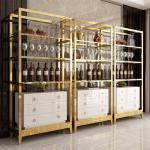 Kitchen Golden Stainless Steel Wine Cabinet Display Shelving Customized