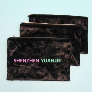 China Black 8oz Canvas 12x16.5cm Soft Velvet Zipper Bag For Cosmetics factory