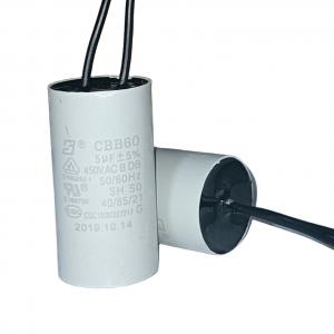China CBB60 450V 5.0mfd 100 Line Length Air Conditioner Fan Capacitor With Grey Plastic Shell factory