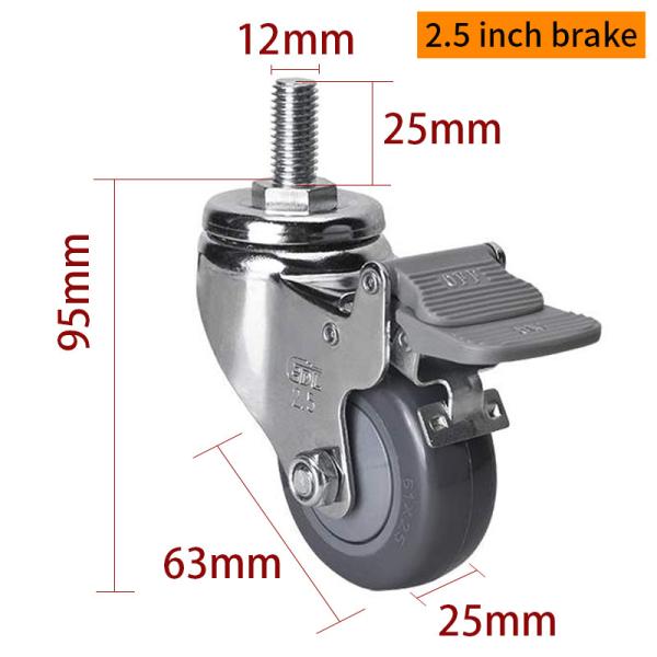 EDL Light Duty Chrome Coating 2.5inch 80kg Threaded TPU Caster by Swivel and Brake type