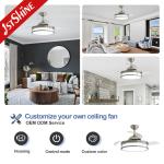 Retractable Blades LED Ceiling Fan 42 Inches in Satin Nickel for Home Hotel