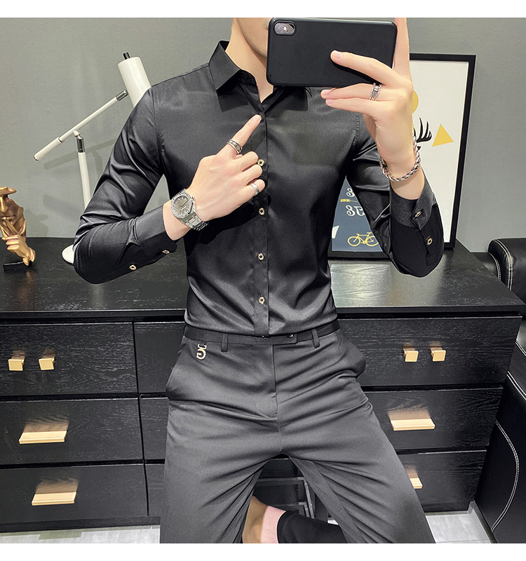 Long-Sleeved Custom Formal Shirt For Men Printed Polyester Cotton Slim Fit Casual Shirt