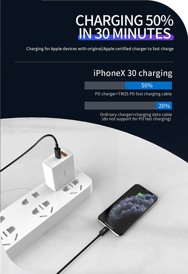 Safety Ecofriendly PD Lightning 3A TW25 USB Charging Cables