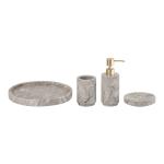 4pcs Marble Bathroom Accessories Set With Gray Brown Round Shape Soap Dispenser
