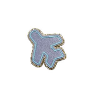 China Plane Shape Glitter Iron On Patches Merrowed Border For DIY Bags factory