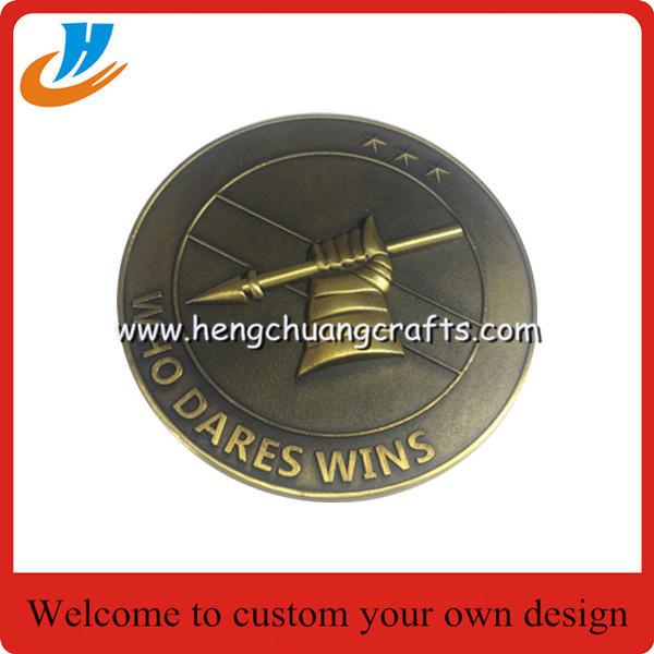 High quality 3D zinc alloy metal souvenir coins antique brass plated challenge