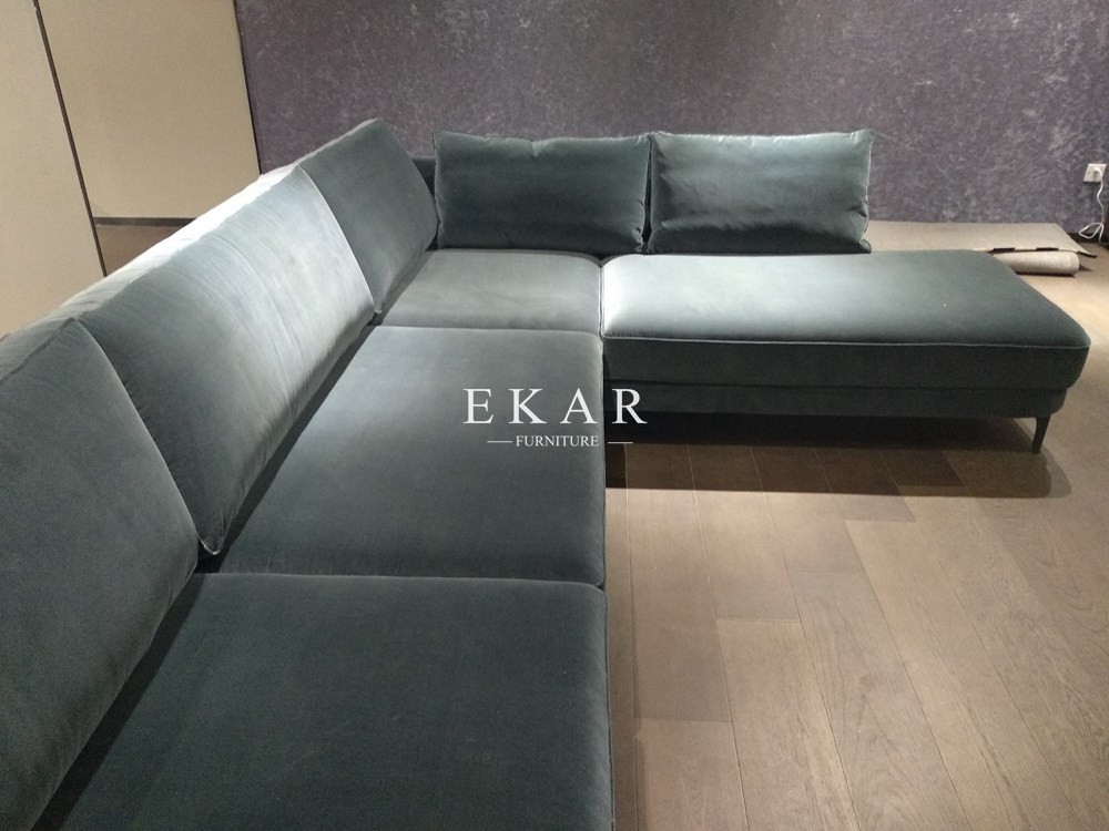 Modern Home Furniture Metal Frame L Shaped Corner Velvet Sectional Sofa