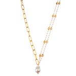 Multicolor Beaded 14K Gold-Plated Chain Link Gemstone/Pearl/Turquoise Pendant