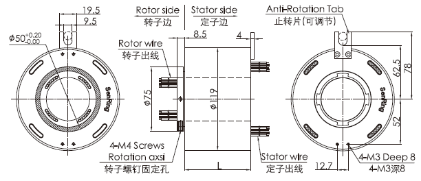 eh50119-01 series EH50119-01 Series 1 Channel Gigabit Ethernet Slip Ring slip ring Drawing 