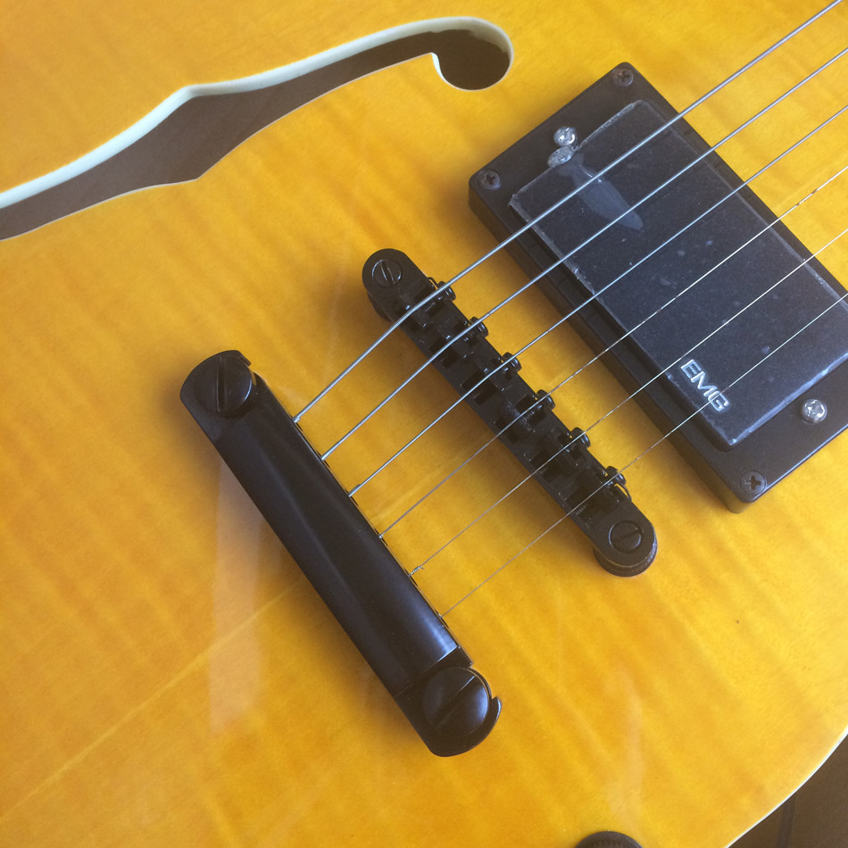 Hollow body jazz guitar,Flame Maple Top,Ebony Fingerboard,double F holes jazz electric guitar