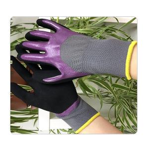 China Seamless Grey Nylon Liner Purple Nitrile Work Gloves factory