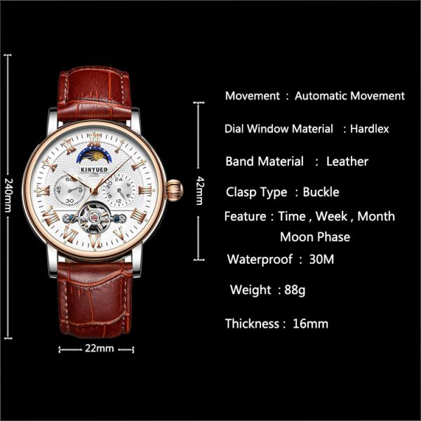 KINYUED 2019 Creative Automatic Men Watches Luxury Brand Moon Phase Mens Mechanical Watch
