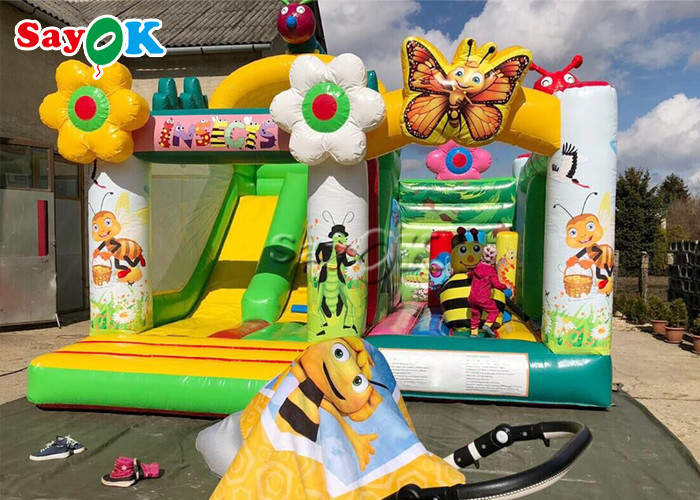 5.5x5x4mH Butterfly Bee Insect Theme Inflatable Bounce House Slide With Flower