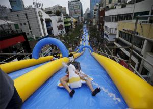 China Custom Blue Giant Inflatable Water Slide City Street Event Long Life Span factory