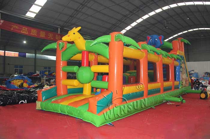 Animal Kingdom Outdoor Children's Blow Up Obstacle Course With Slide
