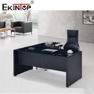 China Modern Black Glass Computer Desk With Metal Legs Drawer Customized Size on sale