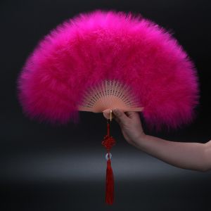 China Y-Z Dance Performance Show Art Fan Holiday Party Photography Props Decorative Tassel Feather Big Hand Folding Fan factory