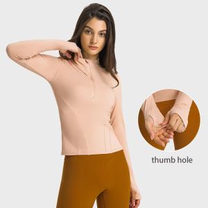 China Half Zipper Womens Stretch Riding Base Layer With Thumb Hole Double Sided Nylon Tops factory