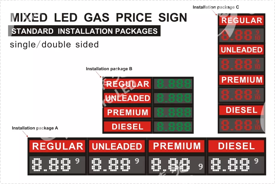 60inch LED Gas Station Digit Sign Cash Credit 8 Level Auto-Dimming By Sensor