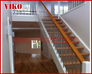 China Wrought Iron Staircase VK88S Wrought Iron Handrail Tread Beech ,Railing tempered glass, Handrail b eech Stringer,carbon factory