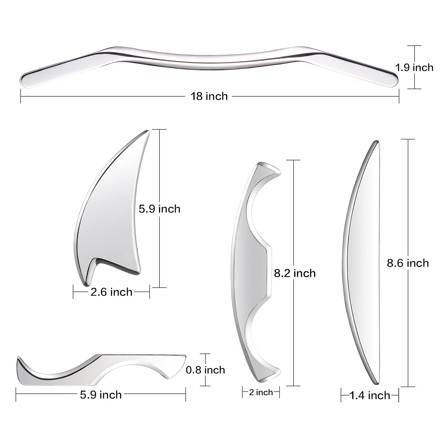 5 Piece Stainless Set for Back Leg Arm Neck Shoulder and Whole Body Acupoints Soft Tissu Steel Gua Sha Scraping Massage Tool