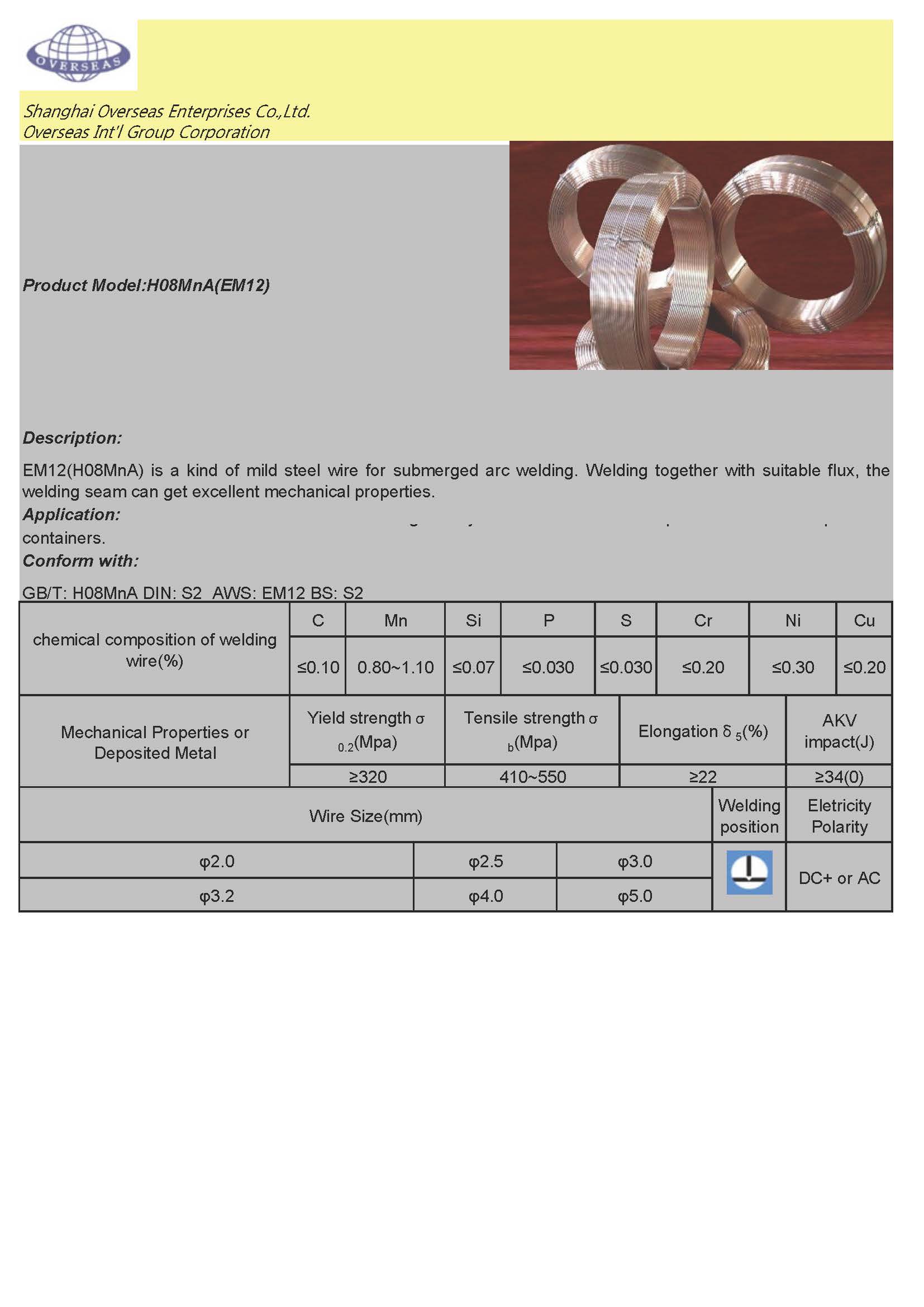 Submerged Arc Welding Wire H08MnA S2/EM12 4.0mm high quality guarantee
