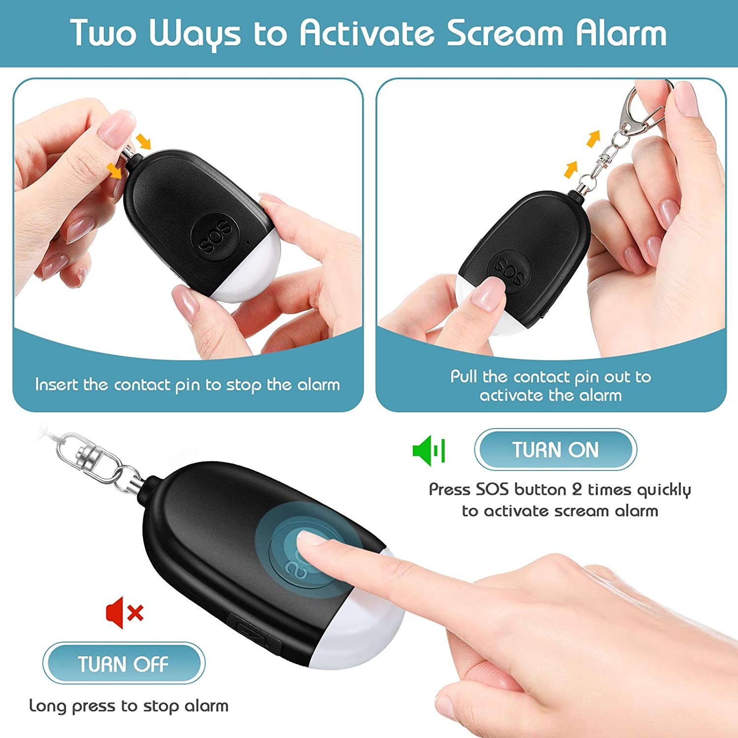 6Pieces Personal Security Alarm SafeSound Alarm Keychain Emergency Safety