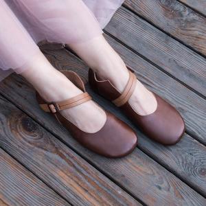 China S271 One-line buckle single shoes literary fresh handmade leather women sandals factory wholesale factory