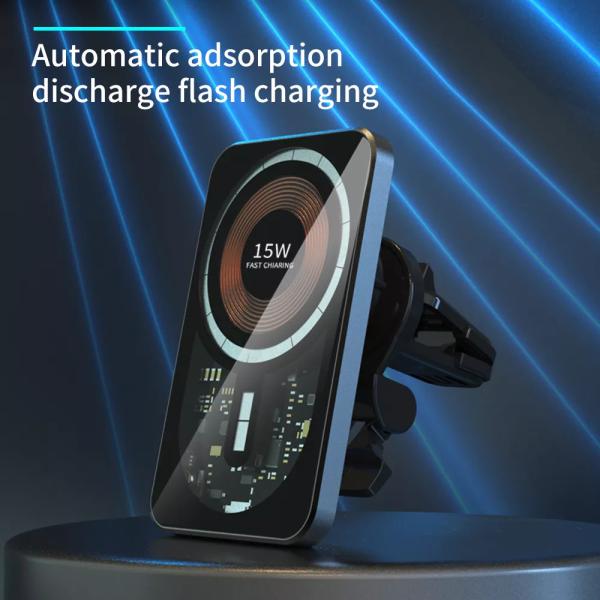 Aluminum Alloy Magnetic Wireless Car Charger Punk 15W Transparent Fast Charging