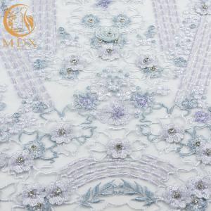 China Perfect 3D Applique Lace Fabric Handmade 80% Nylon Luxury Beaded Fabric factory