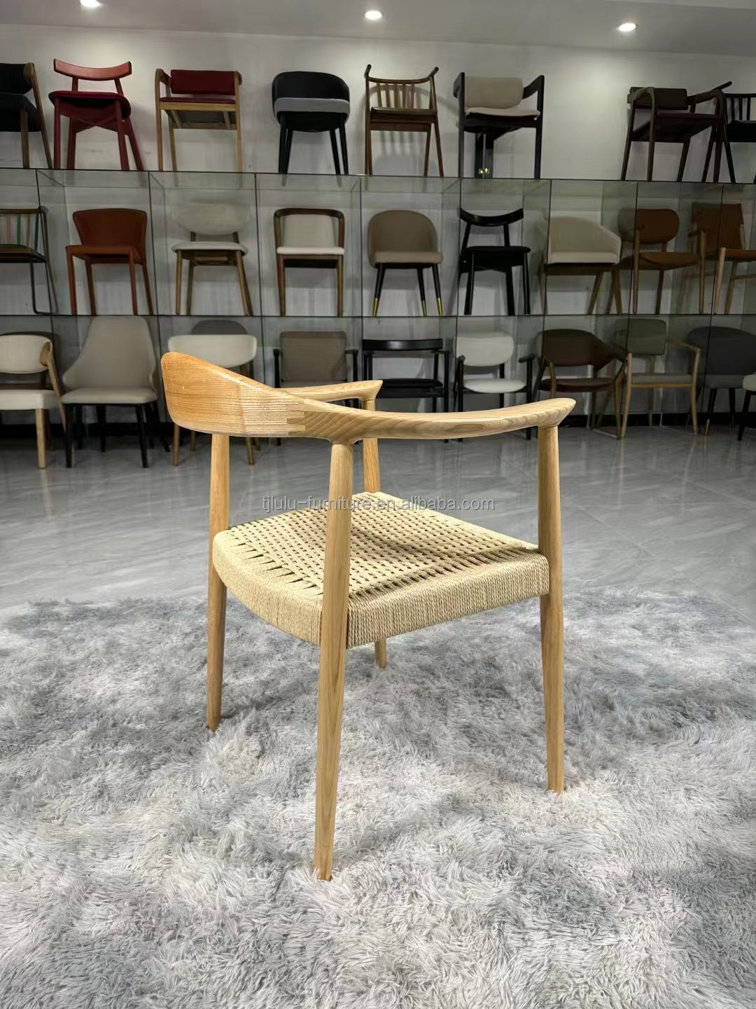 Solid Wood Lift Chair Modern Dining Arm Chair with Durable Rope Seat and Lift Function