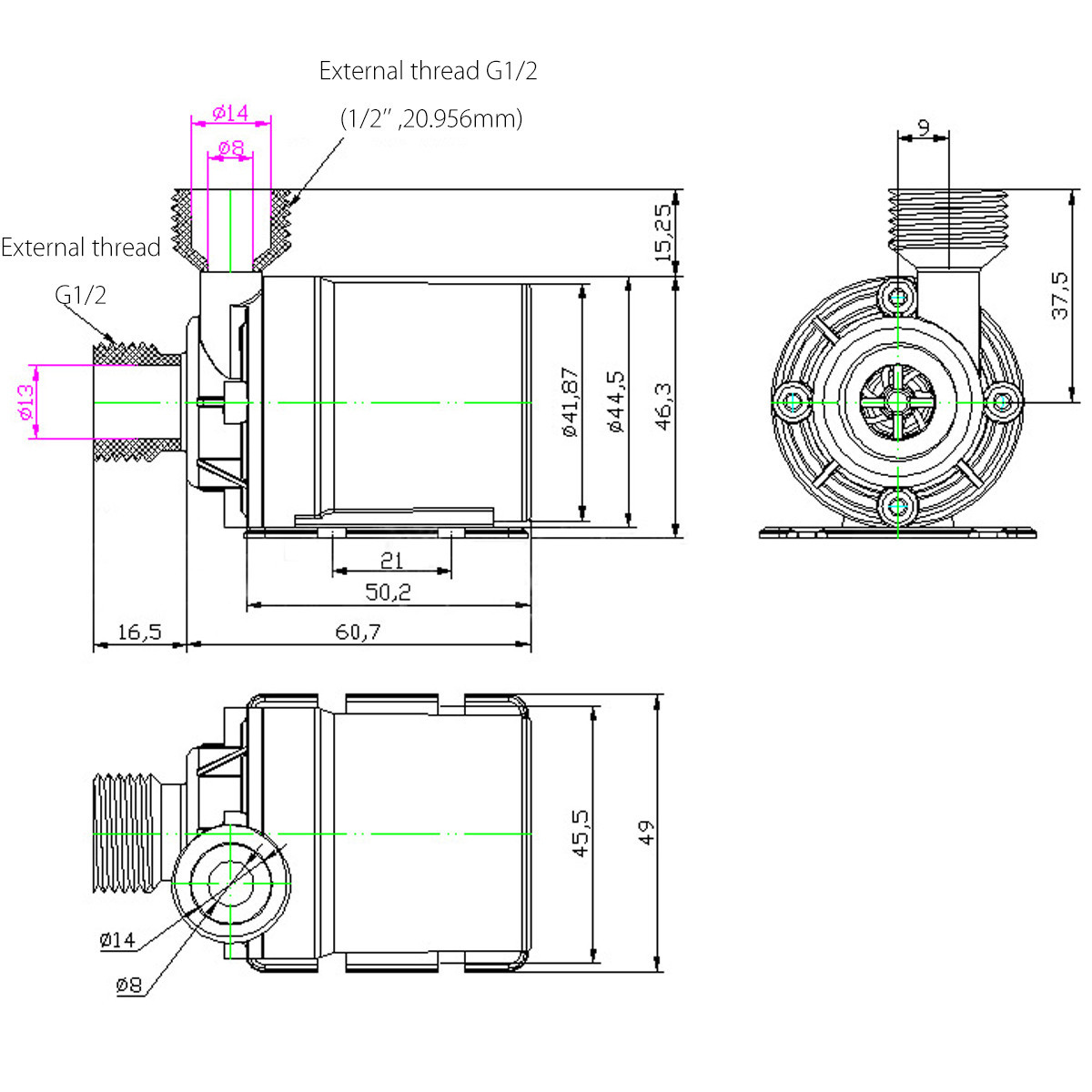 800L/H Solar Brushless Motor Water Circulation Pump , DC 12V 24V Submersible Water Pumps