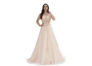 China Muslim Wedding Applique Middle Eastern Evening Dresses Champagne Color factory