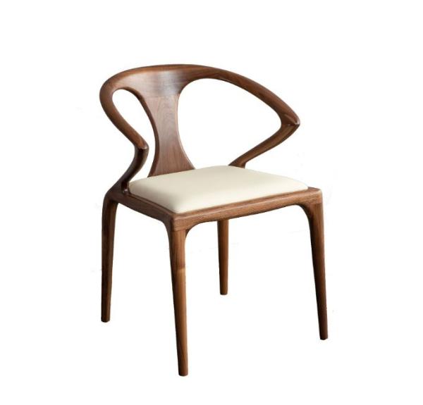 Nordic Solid Wood Bedroom Dining Chair with Armrest Modern Design Lacquered
