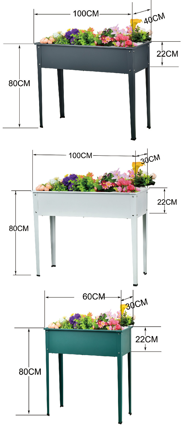 60x30cm 100x30cm 100x40cm Raised Metal Elevated Metal Planter Box With Legs