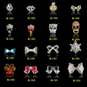 China Gold Silver Rhinestone Alloy Skull Nail Art New Arrival Halloween Nail Jewelry ML1487-1502 factory