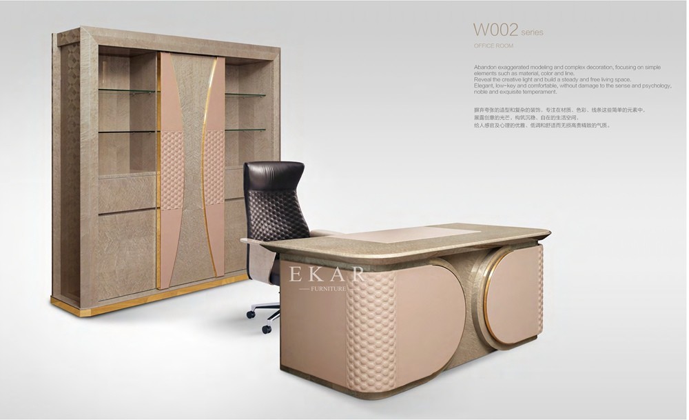 High Gloss Wooden Table Top Leather Home Office Desk W001S28