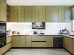 Fadior U-Shaped Wood Grain Stainless Steel Kitchen With Handle-Free Design