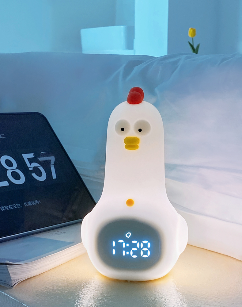 Kids Kung Fu Chicken Alarm Clock with Digital Display Night Light and Smart Features