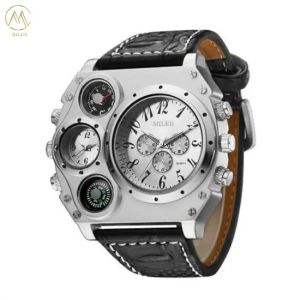 Miler ML777 Waterproof Quartz Watch with Leather Band 14cm Case