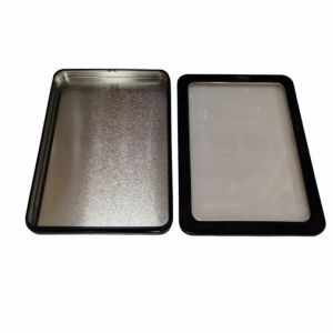 Plastic Clear Window Rectangular Tin Container With Transparent Lid